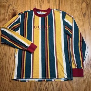 GUESS Striped Mock Neck Longsleeve Shirt‎ Mens Small Multicolor Vintage 90's